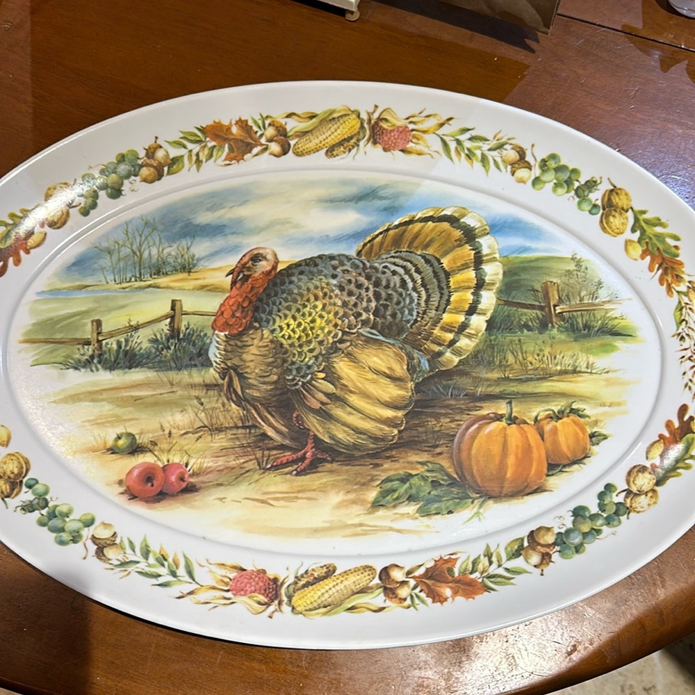 VINTAGE TURKEY PLATTER AUTUMN BROOKPARK MELAMINE 1521 LARGE COOKIE TRAY 21X15